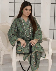 2 Piece Stitched Lawn Suit with Matching Fabric Bag – Floral Elegance