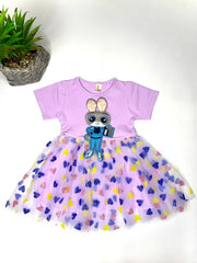 Baby Girl Bunny Net Frock - Purple