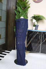 Girls Slim Fit Cargo Jeans – 6-Pocket Style