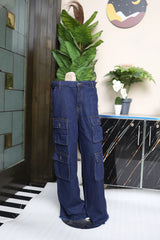 Girls Slim Fit Cargo Jeans – 6-Pocket Style