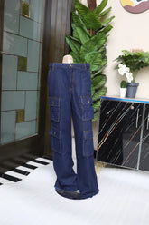 Girls Slim Fit Cargo Jeans – 6-Pocket Style