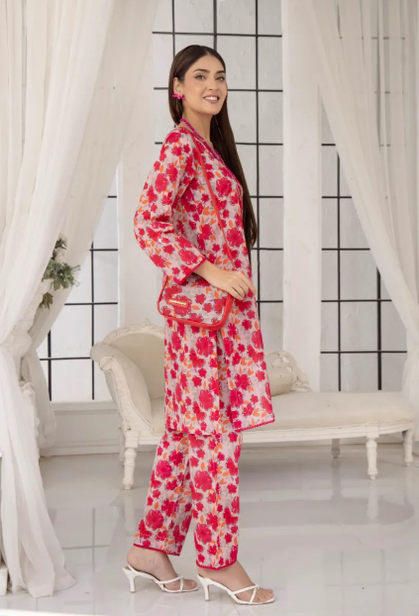 2 Piece Stitched Lawn Suit with Matching Fabric Bag – Floral Elegance