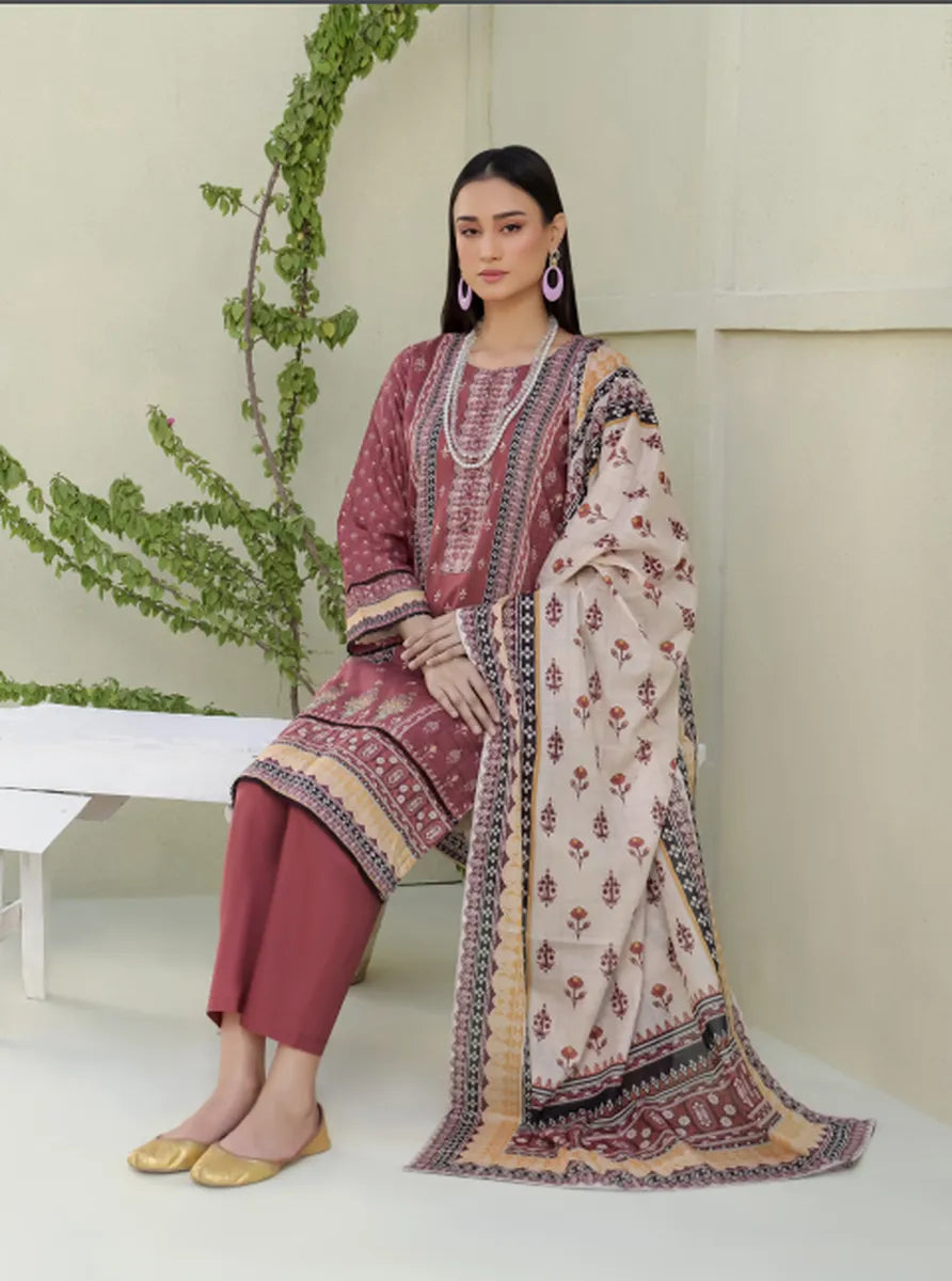 3 Piece Stitched Lawn Suit with Dupatta – Ethnic Elegance