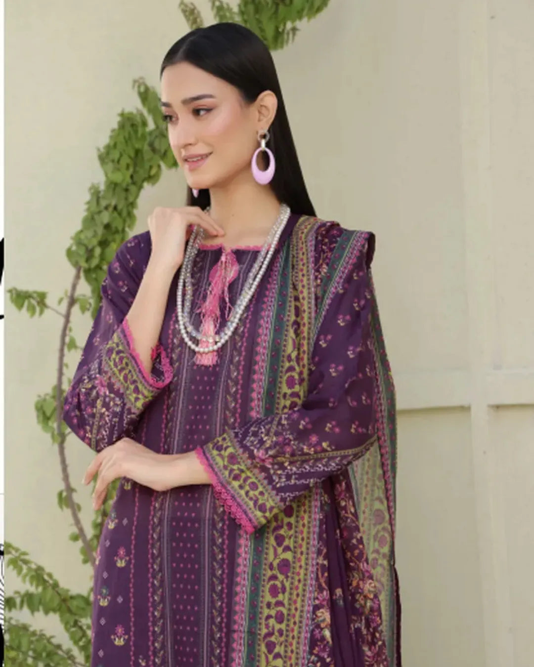 3 Piece Stitched Lawn Suit with Dupatta – Ethnic Elegance