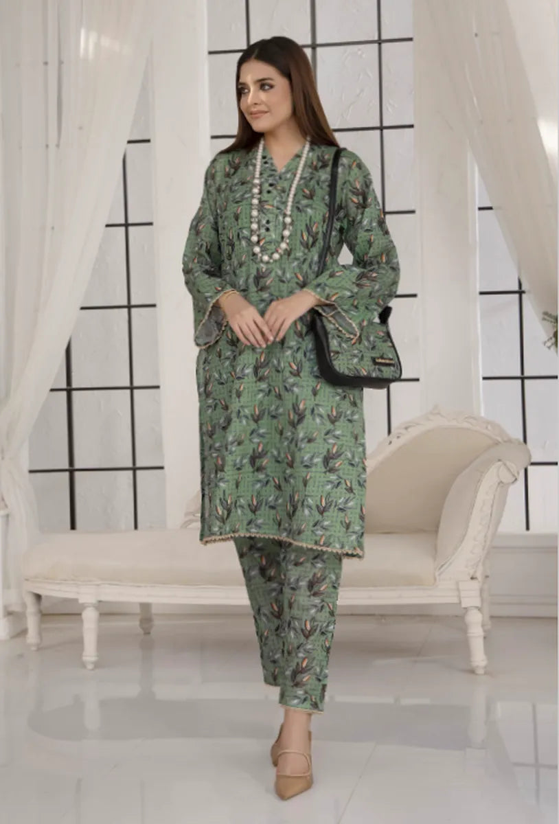 2 Piece Stitched Lawn Suit with Matching Fabric Bag – Floral Elegance