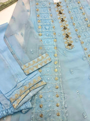 Sky Blue 3 Piece Organza Suit